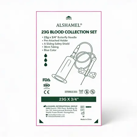مجموعة إبرة فراشة لسحب الدم مقاس 23G مع ميزة الأمان وحامل مُثبّت مسبقًا