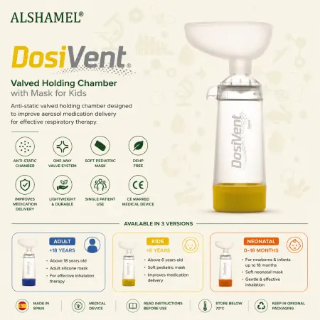 DOSIVENT Kids Valved Holding Chamber with Mask