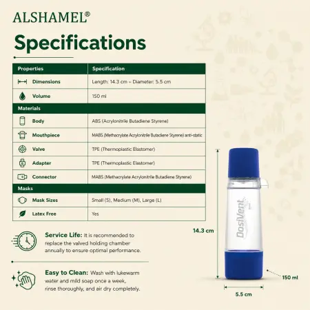 DOSIVENT Adult Valved Holding Chamber with Mask