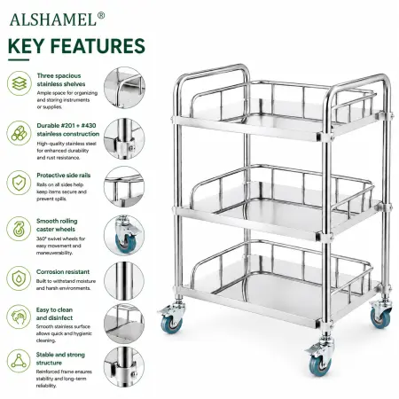 3-Tier Stainless Steel Instrument Trolley