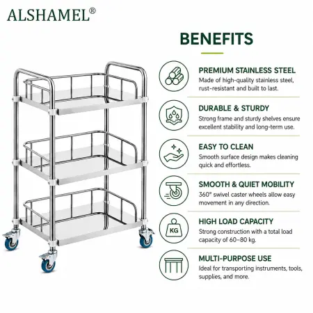 3-Tier Stainless Steel Instrument Trolley