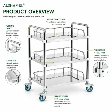 3-Tier Stainless Steel Instrument Trolley