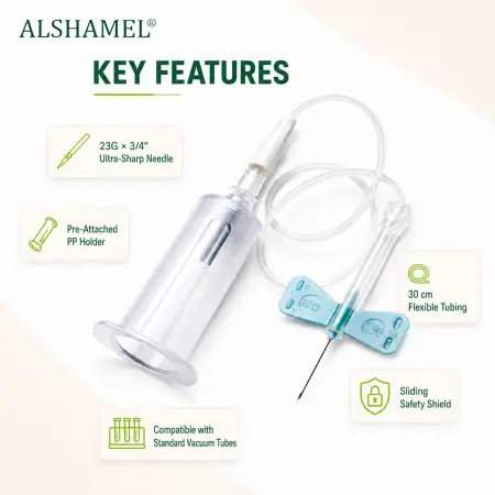23G Butterfly Needle Blood Collection Set with Safety and Pre-Attached Holder
