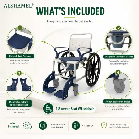 Rust-Proof 3-in-1 Shower, Commode & Mobility Wheelchair