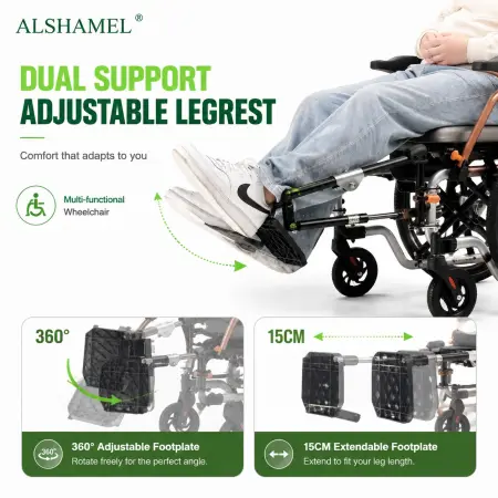 Foldable 3-in-1 Aluminium Shower, Commode & Mobility Wheelchair