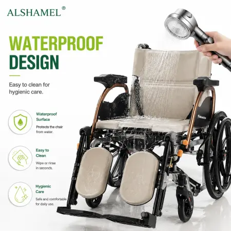 Foldable 3-in-1 Aluminium Shower, Commode & Mobility Wheelchair