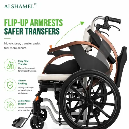 Foldable 3-in-1 Aluminium Shower, Commode & Mobility Wheelchair