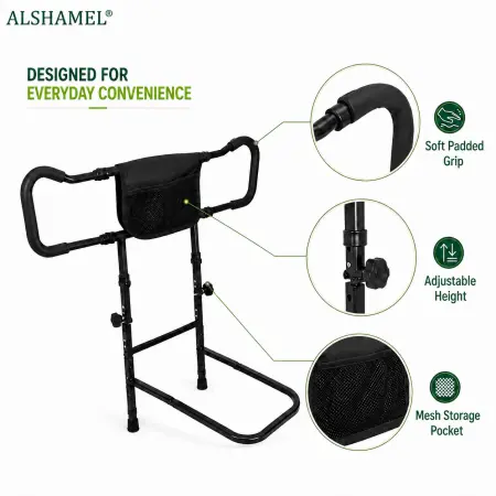 Elderly Extra-Wide Guardrail Armrest (180° Foldable + C-Buckles)