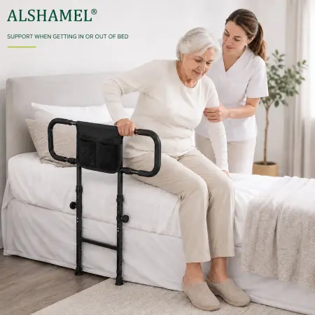Elderly Extra-Wide Guardrail Armrest (180° Foldable + C-Buckles)