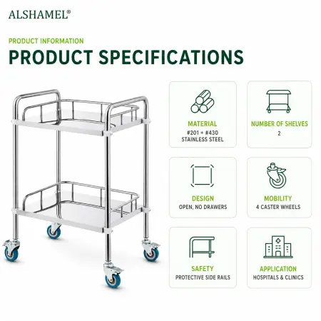 2-Tier Stainless Steel Instrument Trolley