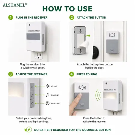 Wireless Smart Doorbell with Night Light (Self-Powered)