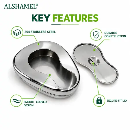 Portable Stainless Steel Bedpan with Lid