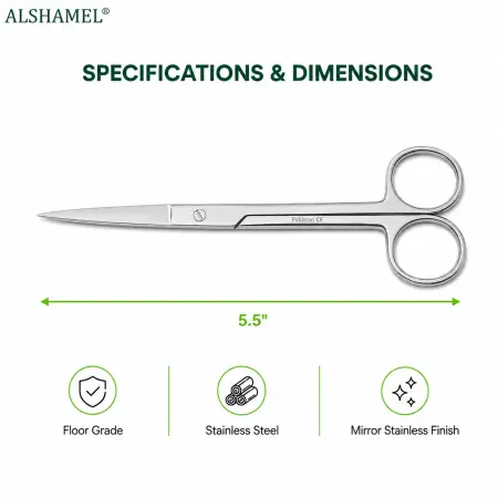 Straight Surgical Scissors, Sharp/Sharp, 5½″