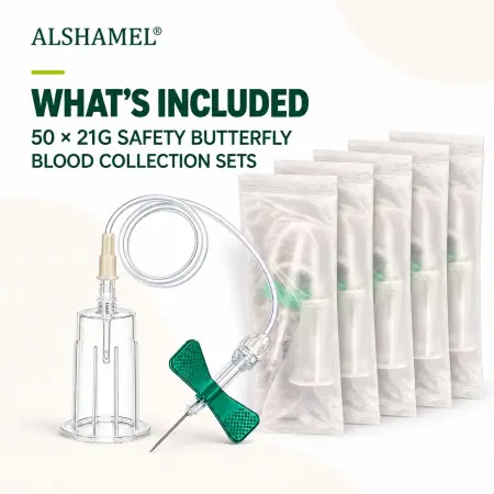 21G Butterfly Needle Blood Collection Set with Safety and Pre-Attached Holder